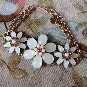 Talbot's Acrylic Teardrop Stones Rhinestone Nude Pink Flowers Statement Bracelet